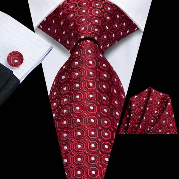 Three piece Wedding Tie Sets in red, silk, stylish for formal occasions