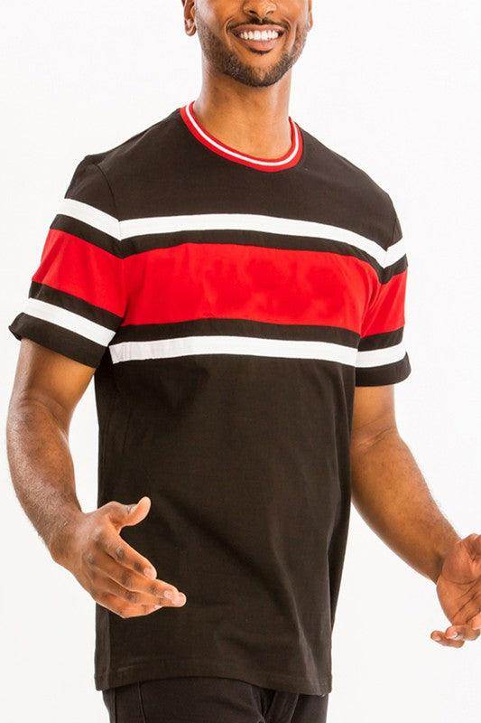 WEIV men's three stripe shirt in black with red and white stripes, perfect for casual wear
