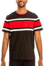 WEIV Men's three stripe shirt in black with red and white stripes for a stylish casual look