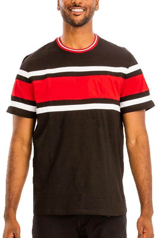 WEIV Men's three stripe shirt in black with red and white stripes for a stylish casual look
