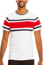 WEIV Men's Three Stripe Shirt in white with red and navy stripes for a stylish casual look