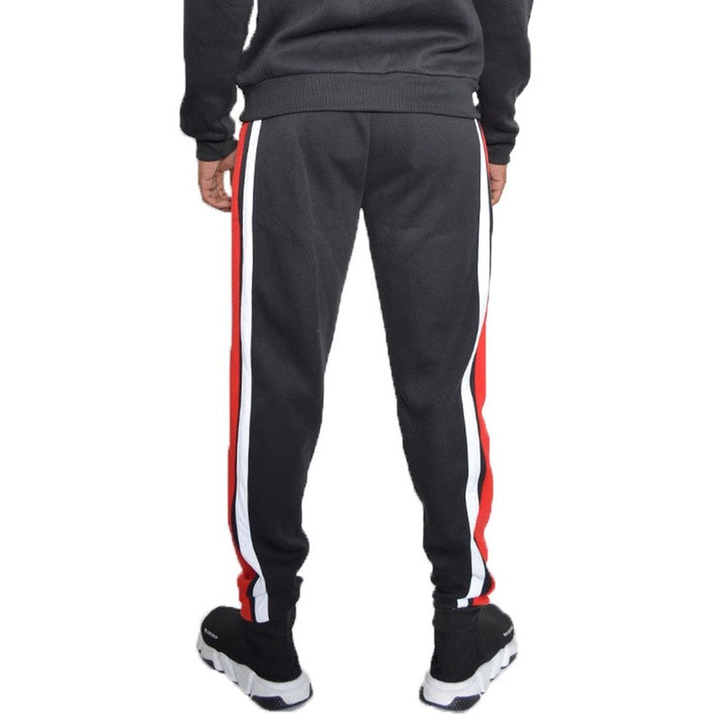 WEIV three stripe sweatpants for men in black with white and red stripes on the sides