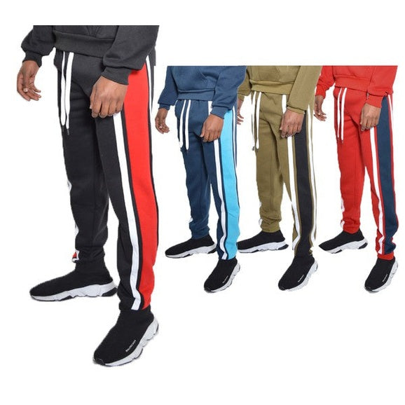 WEIV three stripe sweatpants for men in black red blue olive and red color options with white side stripes