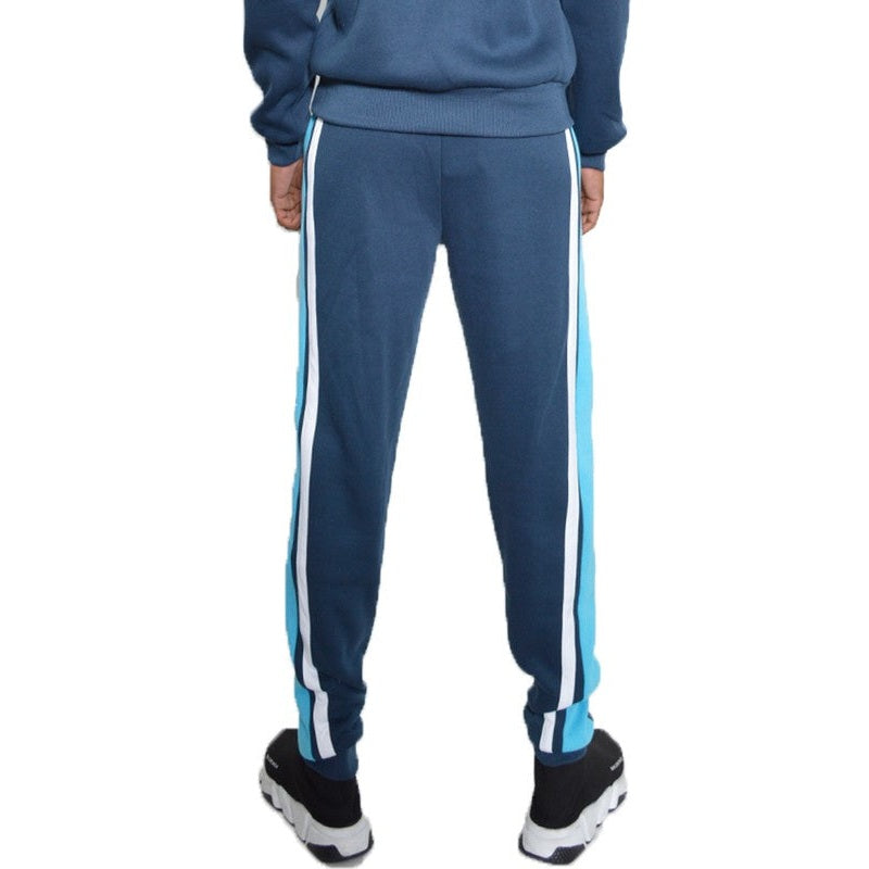 WEIV three stripe sweatpants for men in navy with light blue and white stripes down the sides