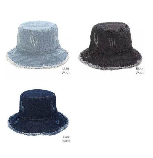 Aili's Corner three wash shades hat featuring light, black, and dark wash denim for stylish women's accessories.