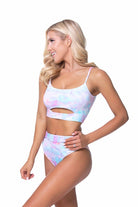 Beach Joy Bikini tie dye high waist bikini set in pastel colors with cut-out detail on top