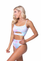 Beach Joy Bikini tie dye high waist bikini set in pastel colors with cut-out detail on top