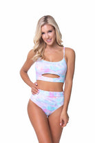 Beach Joy tie dye high waist bikini set for women in pastel colors with cutout detail