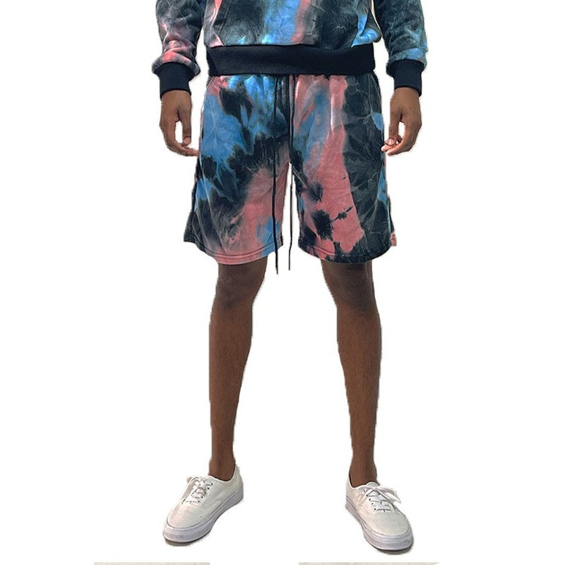 Tie dye lounge shorts for men by WEIV in blue and pink with drawstring waist and casual fit