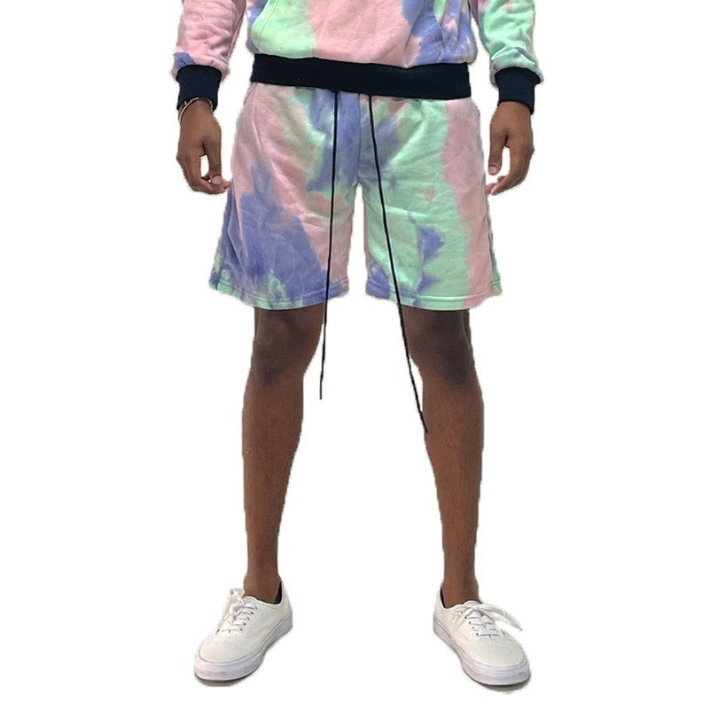 WEIV tie dye lounge shorts for men in pastel colors with drawstring waist and casual fit
