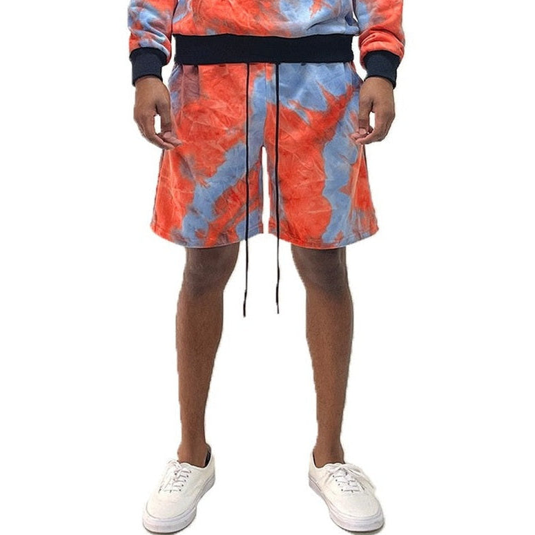 WEIV tie dye lounge shorts for men in red and blue with drawstring waist