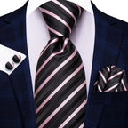 Men's black and pink striped tie silk, formal wear accessory