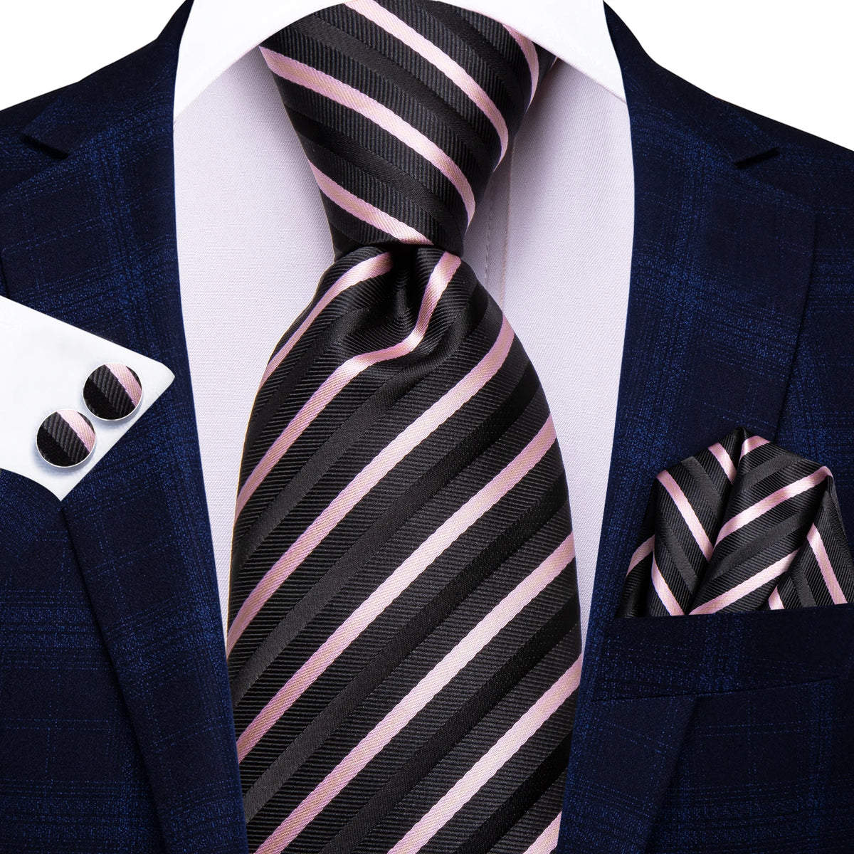 Men's black and pink striped tie silk, formal wear accessory