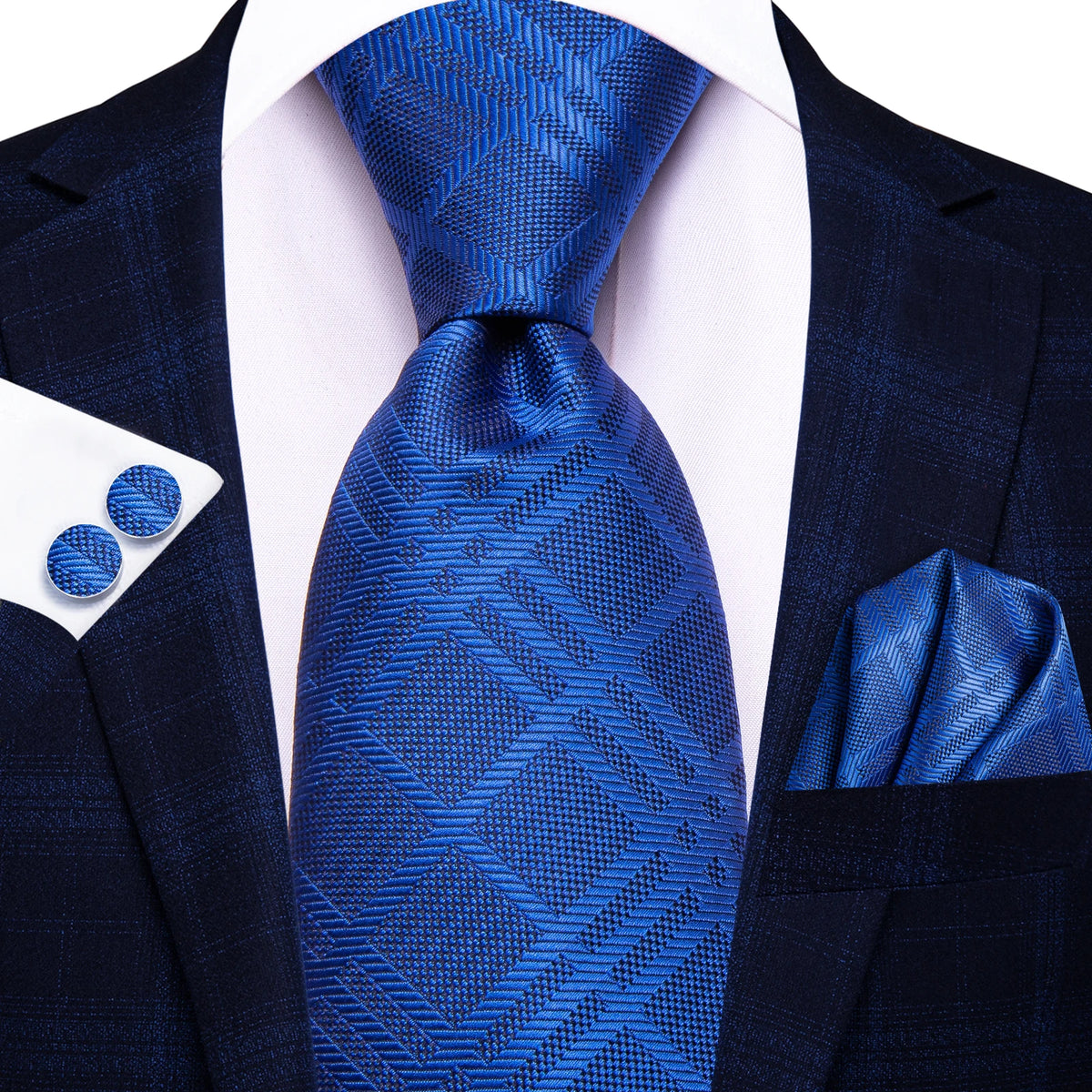 Men's blue tie silk in a textured pattern for formal occasions