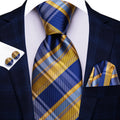 Men's blue and gold plaid tie silk, perfect for formal occasions