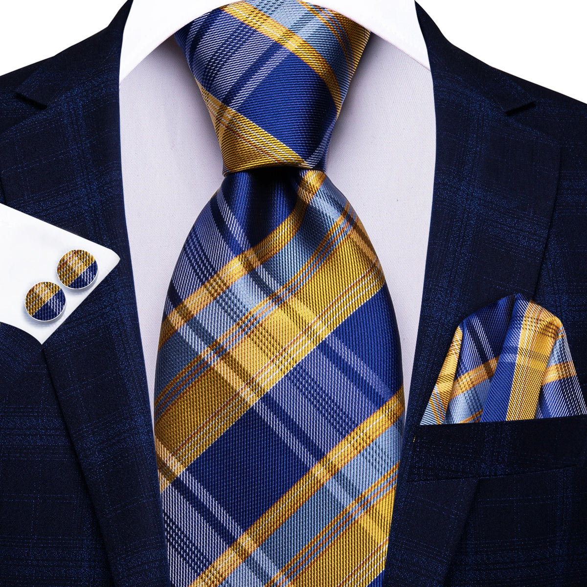 Men's blue and gold plaid tie silk, perfect for formal occasions