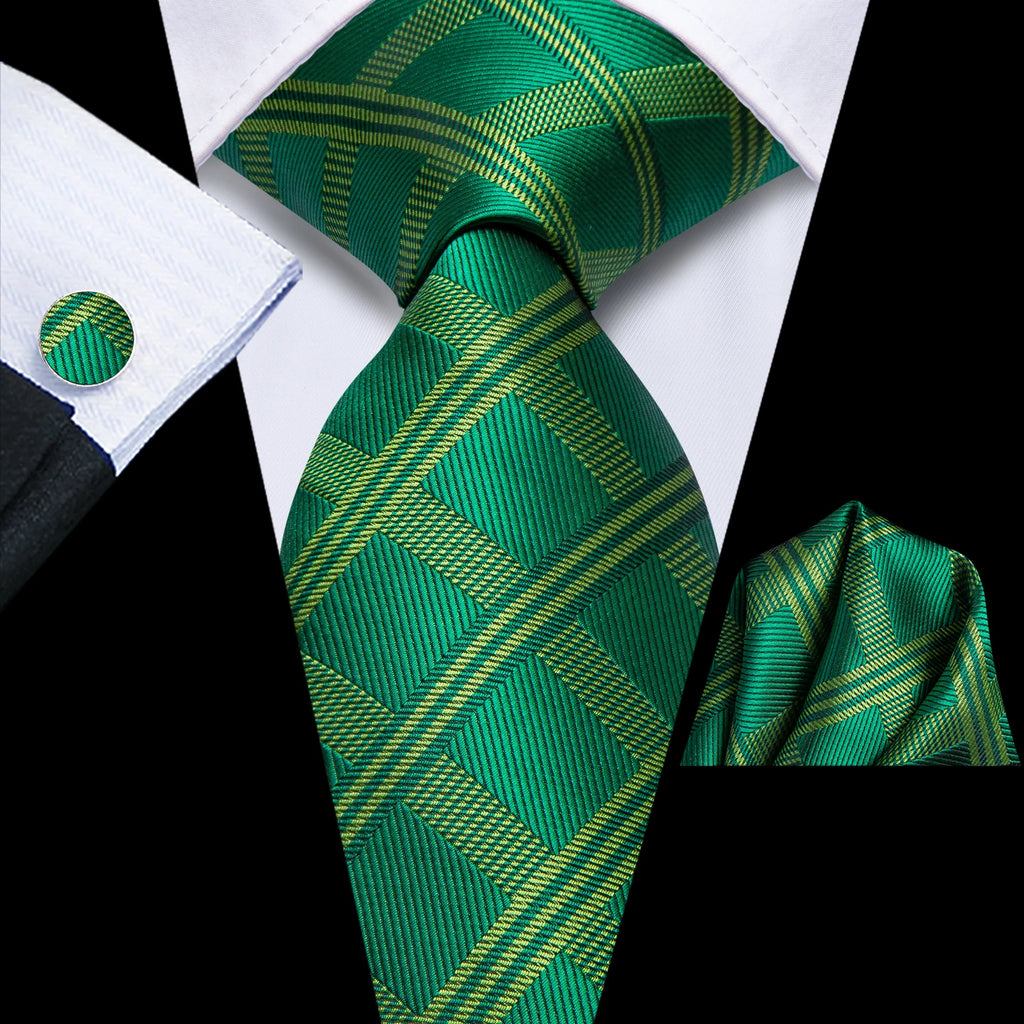 Men's green plaid tie silk for formal occasions and business attire