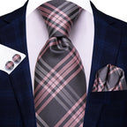 Men's plaid tie silk in gray and pink for formal occasions