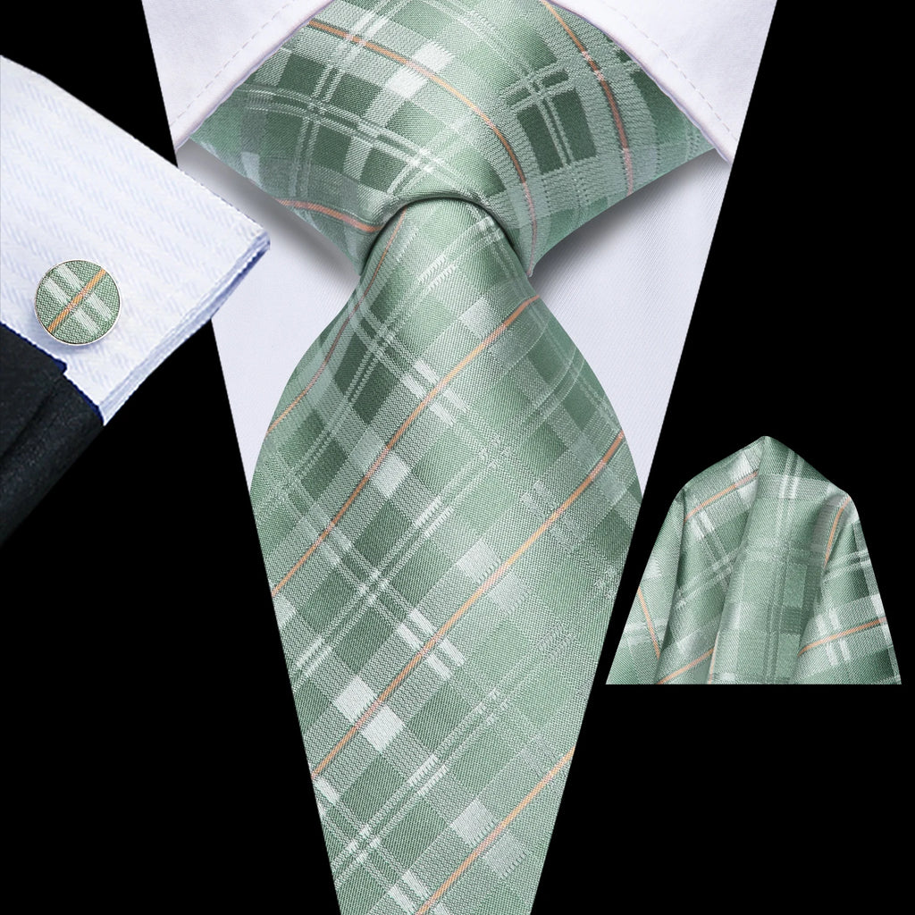 Light green plaid tie silk for formal occasions with elegant design