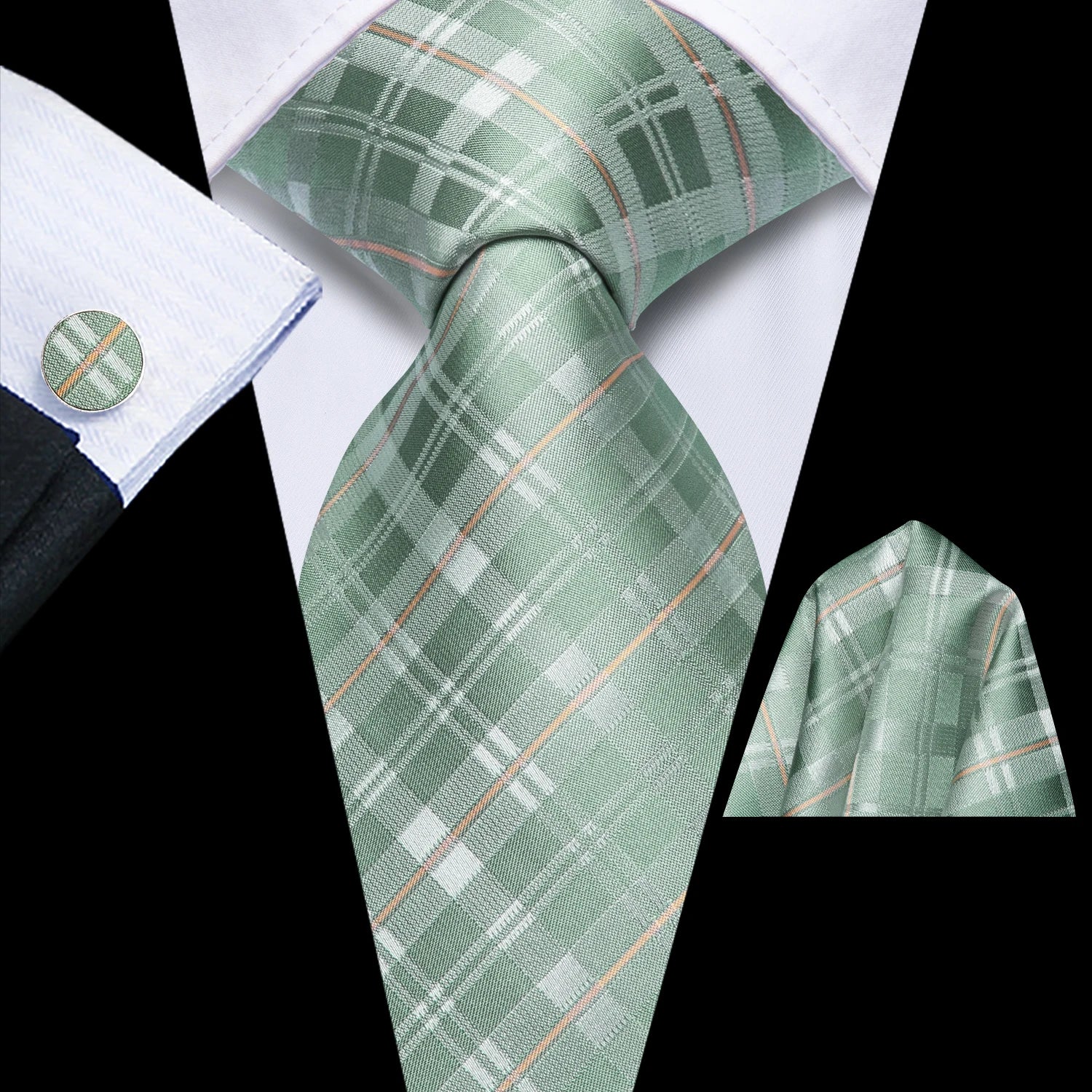 Light green plaid tie silk for formal occasions with elegant design