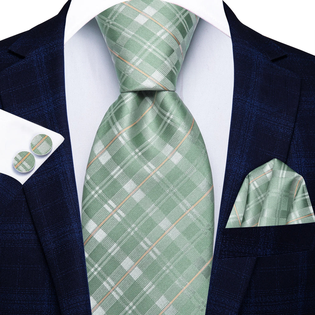 Men's green tie silk, plaid design, perfect for formal events
