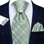 Men's green tie silk, plaid design, perfect for formal events