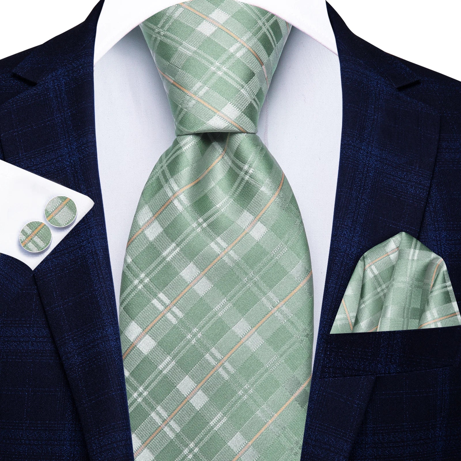 Men's green tie silk, plaid design, perfect for formal events
