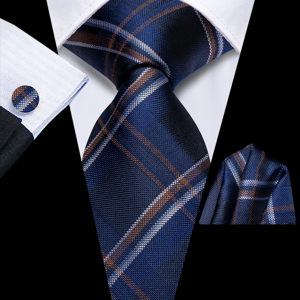 Men's blue plaid tie silk, elegant accessory for formal occasions