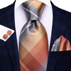 Men's silk tie in orange and gray, perfect for formal events