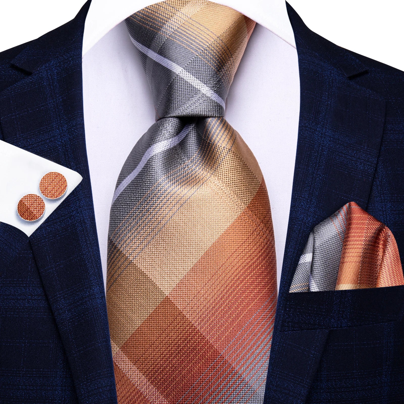 Men's silk tie in orange and gray, perfect for formal events