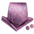 Men's pink paisley tie silk set with cufflinks for formal occasions