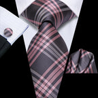 Men's plaid tie silk, black and pink, perfect for formal occasions