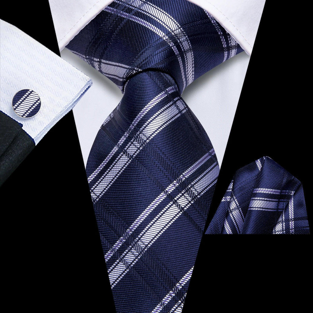 Navy plaid tie silk, perfect for formal and business attire