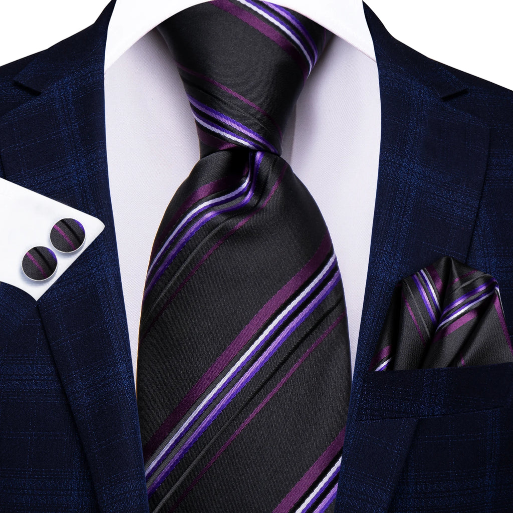 Men's black and purple striped tie silk, perfect for formal occasions