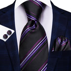 Men's black and purple striped tie silk, perfect for formal occasions
