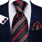 Men's black tie silk with red stripes, perfect for formal occasions