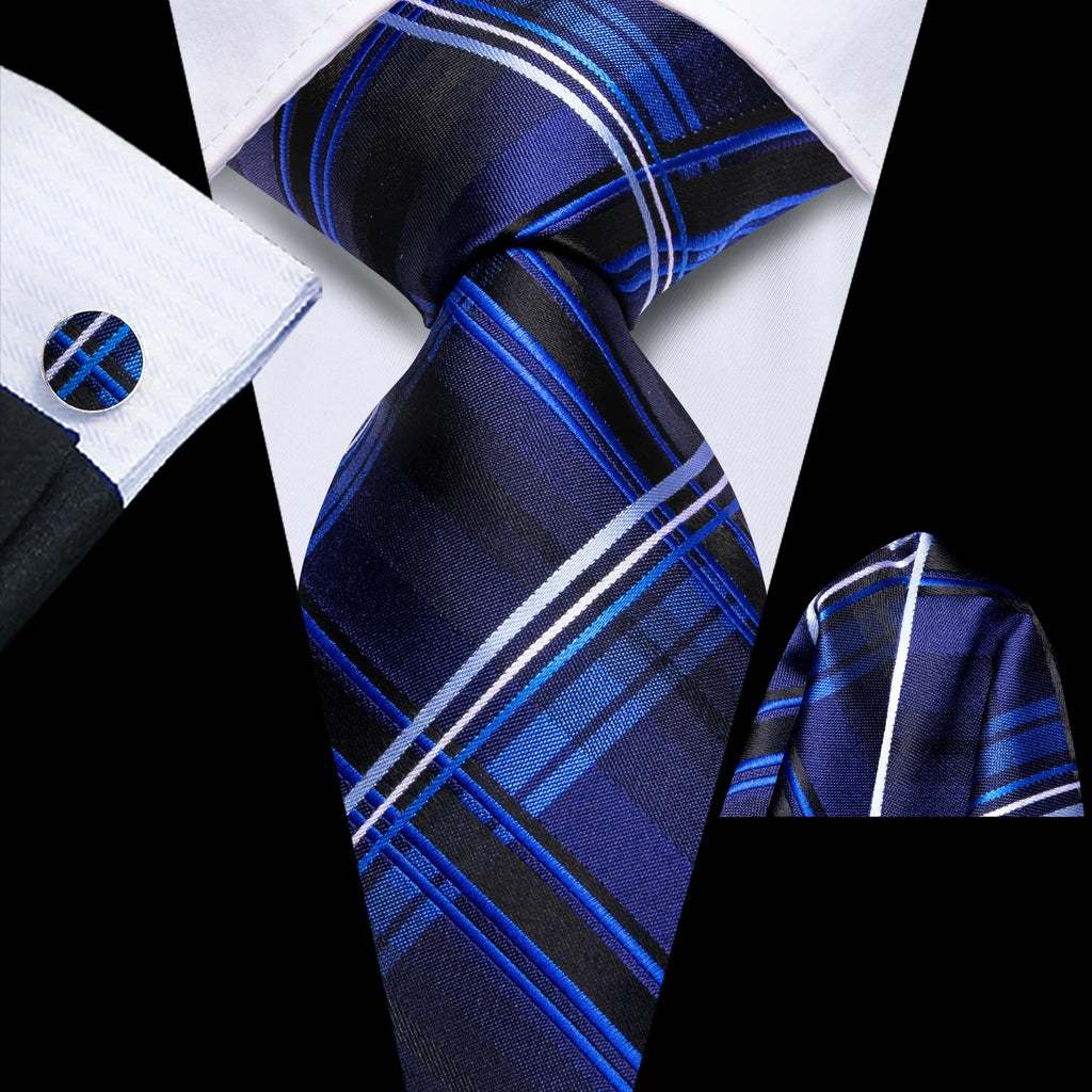 Men's blue plaid tie silk, perfect for formal occasions