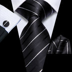 Black striped tie silk, formal wear accessory for men's suits