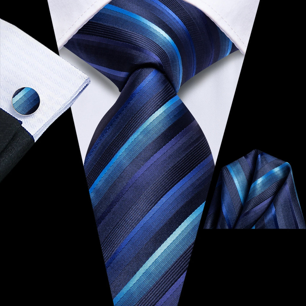 Men's blue striped tie silk, perfect for formal occasions.