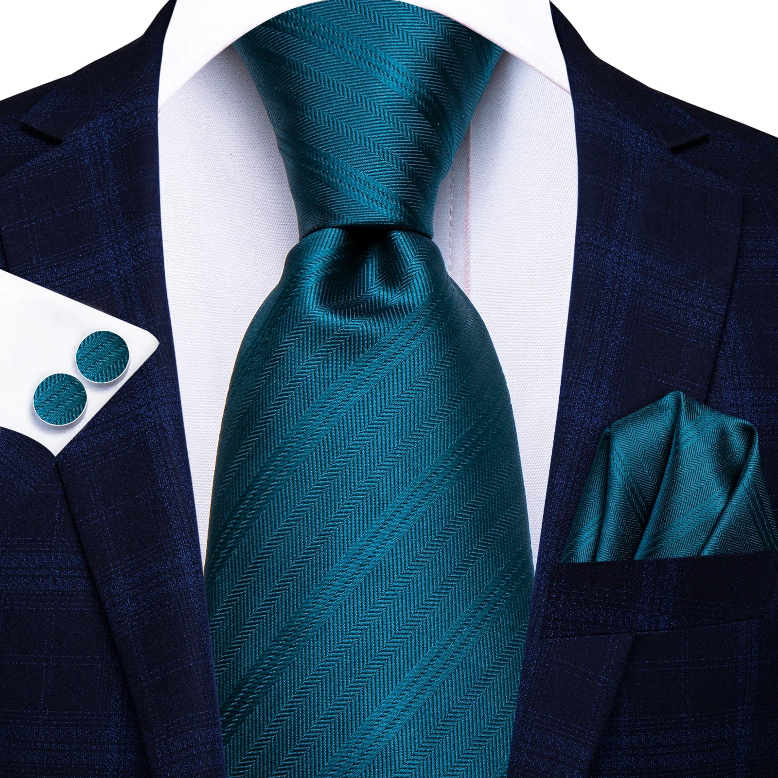 Men's teal tie silk with herringbone pattern for formal wear