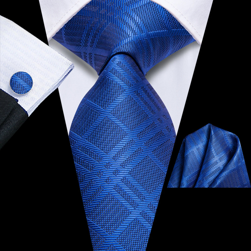 Men's blue tie silk with a textured pattern for formal occasions