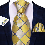 Yellow plaid tie silk set, ideal for formal events and business attire