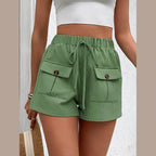 Tied Elastic Waist Shorts with Pockets - VacationGrabs