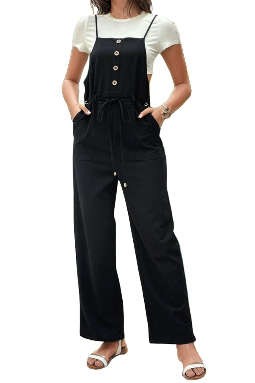 Jumpsuits & Rompers Tied Pocketed Spaghetti Strap Overalls