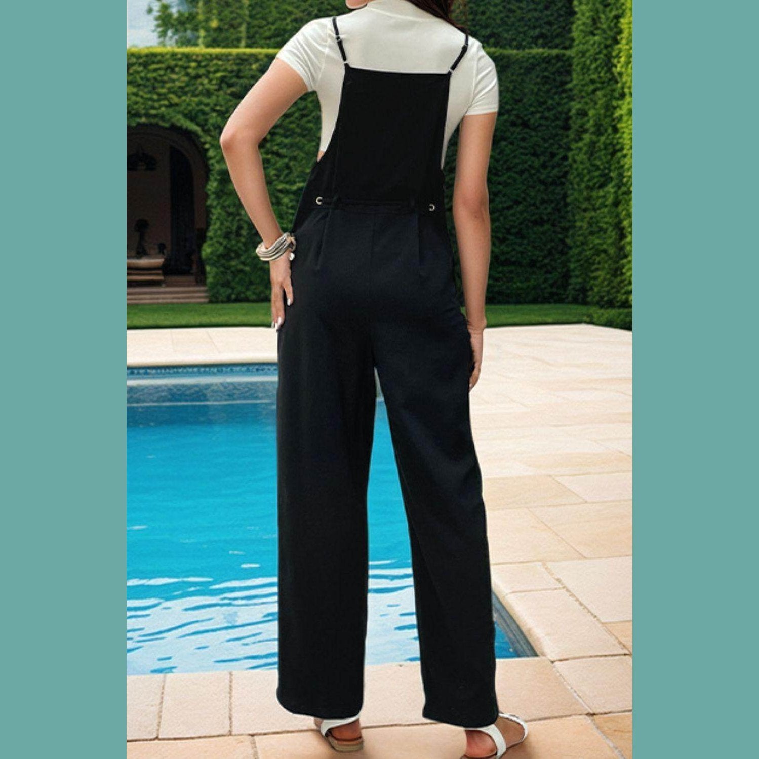 Tied Pocketed Spaghetti Strap Overalls - VacationGrabs