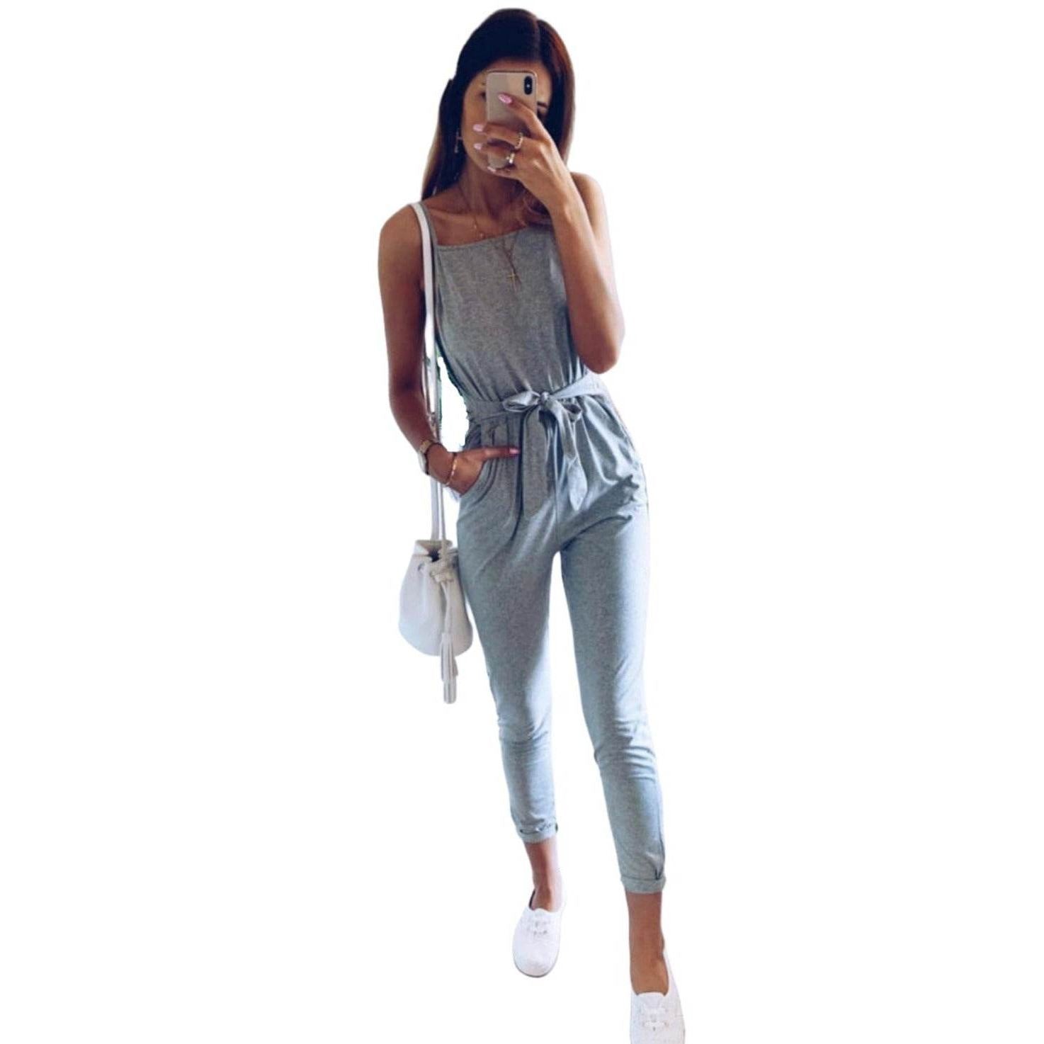 Tied Spaghetti Strap Square Neck Jumpsuit - VacationGrabs