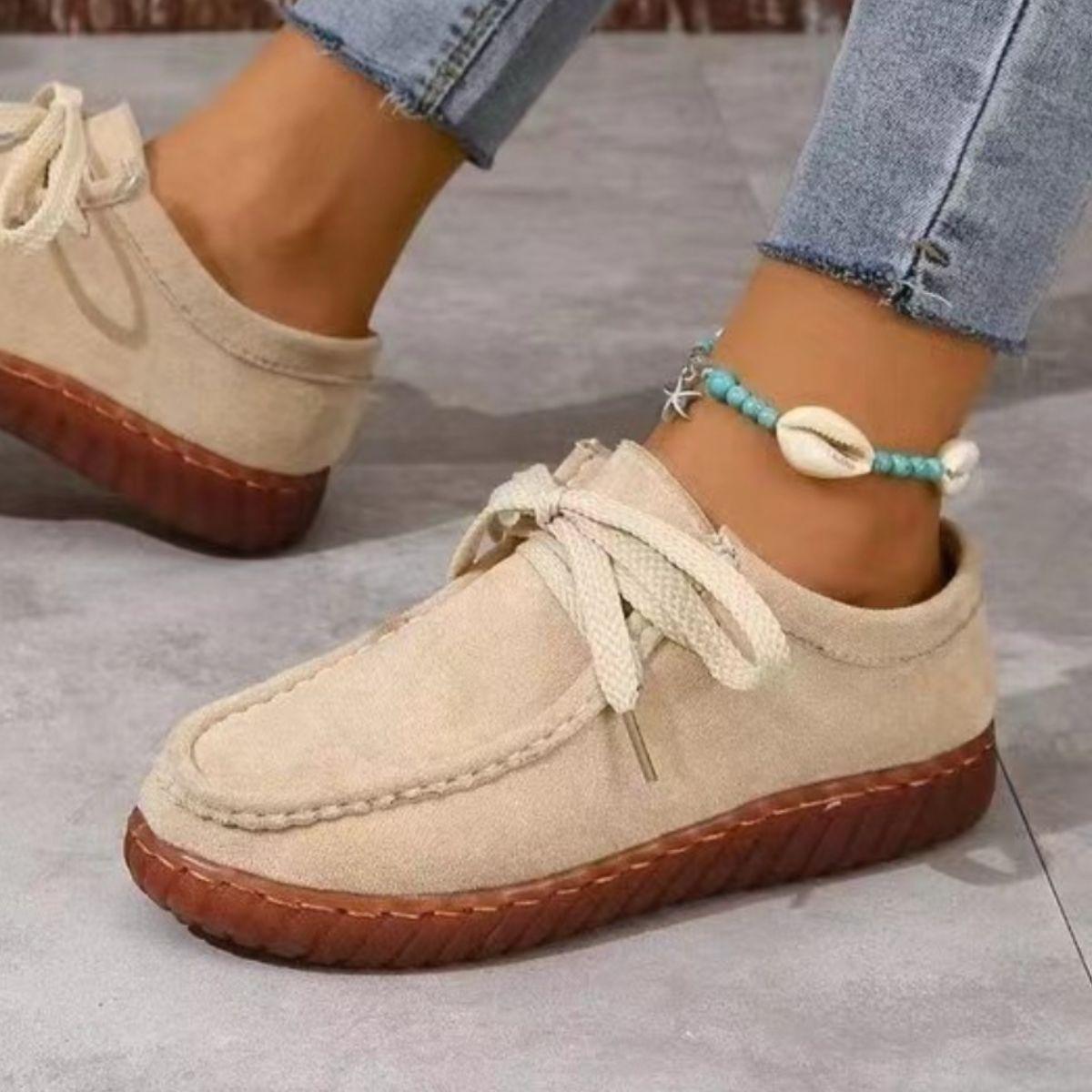Women's Shoes - Sneakers Tied Suede Round Toe Sneakers