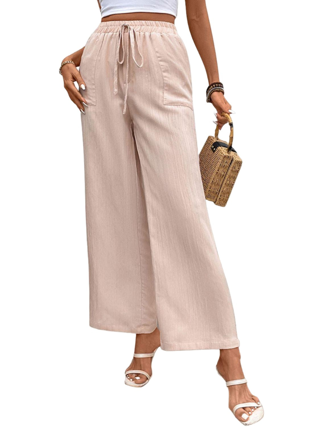 Women's Pants Tied Wide Leg Pants with Pockets