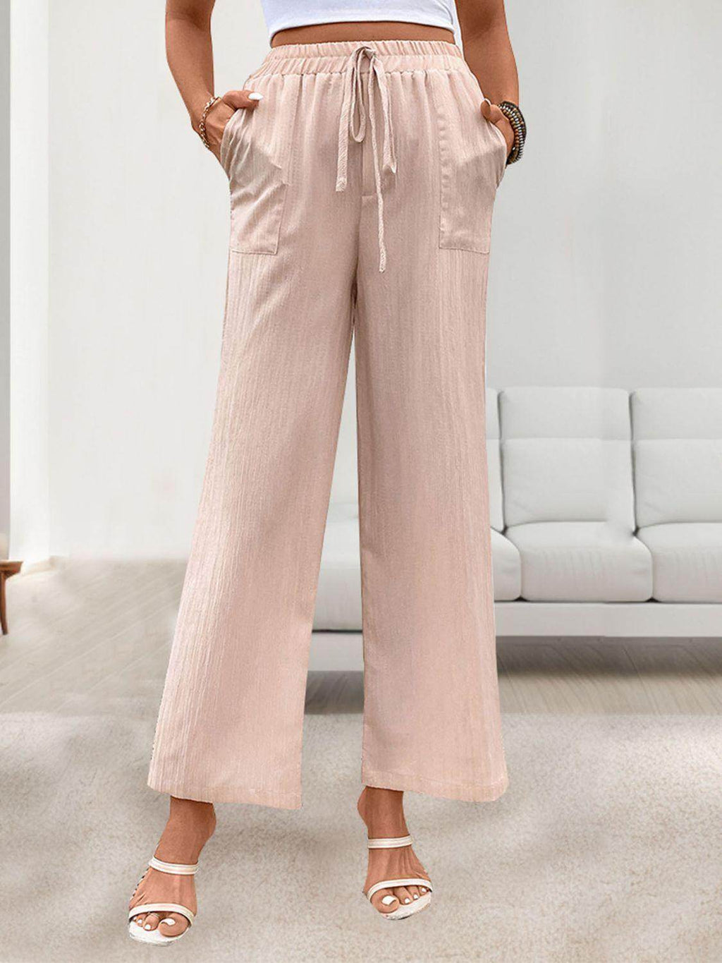 Tied Wide Leg Pants with Pockets - VacationGrabs