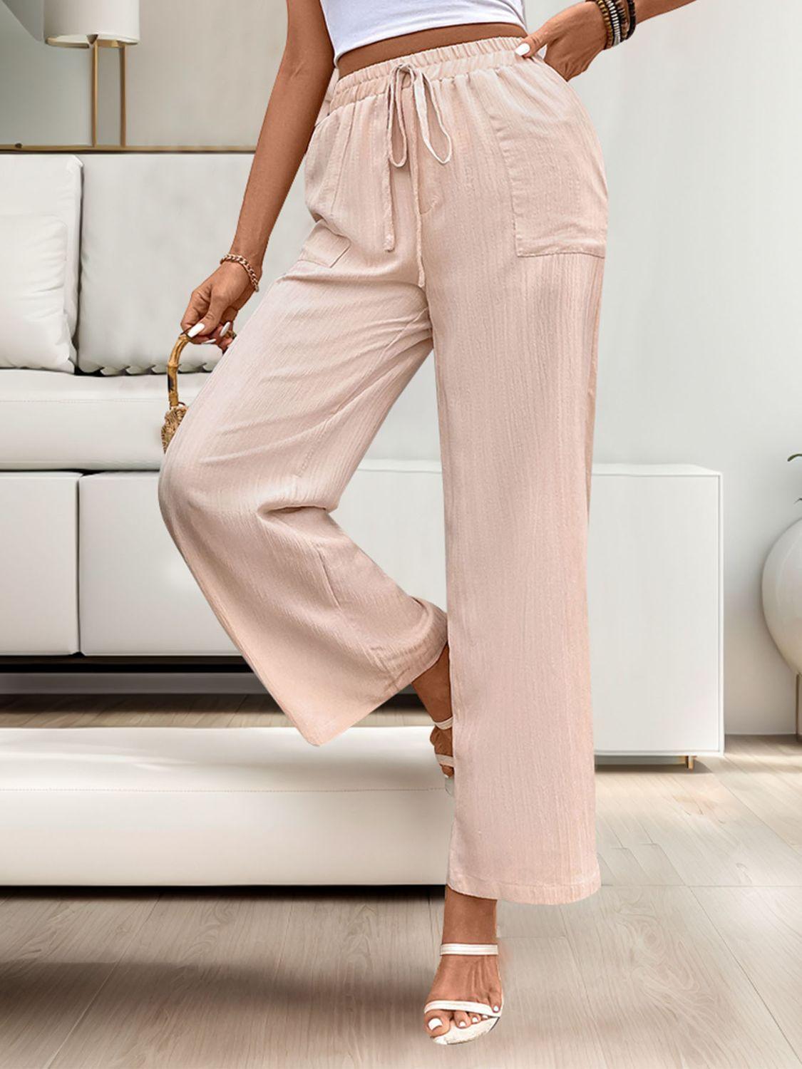 Women's Pants Tied Wide Leg Pants with Pockets